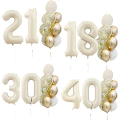 우유 흰색 숫자 풍선, 헬륨 색종이 라텍스 풍선, 성인 생일 파티 장식, 18, 30, 20, 50, 40 인치, 12 개