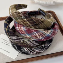 Fashion Elegant Plaid Bezel Hair Hoop for Womens Korean Retro Wide Side Headbands Girls for Holiday Party Hair Bands Accessories