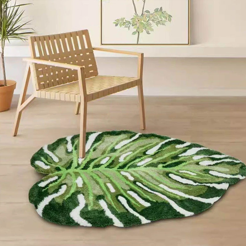 Living Room Carpet Soft Comfortable Green Monstera Deliciosa Plant Rug Imitation Cashmere Fluffy Plush Floor Mat Home Decor Rugs