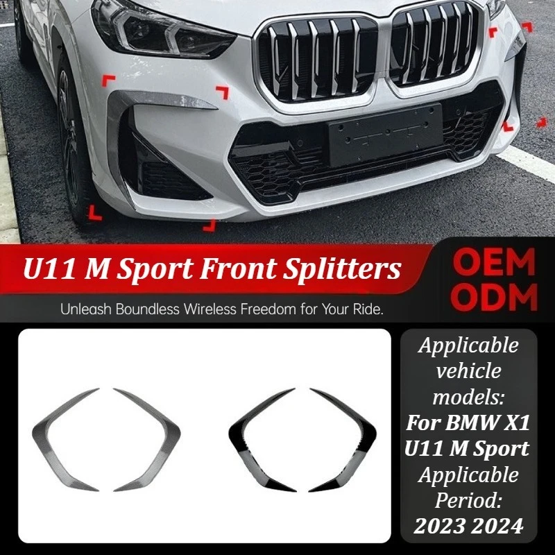 For BMW X1 U11 M Sport 2023 2024 Front Bumper Glossy Black Splitters Diffuser Side Wind Blade Styling  Car Modification Parts