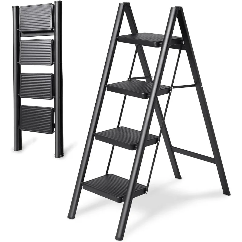 4 Step Ladder Folding Step Stool, Heavy 330 Lb Load Household Step Ladder, Small Lightweight Ladder