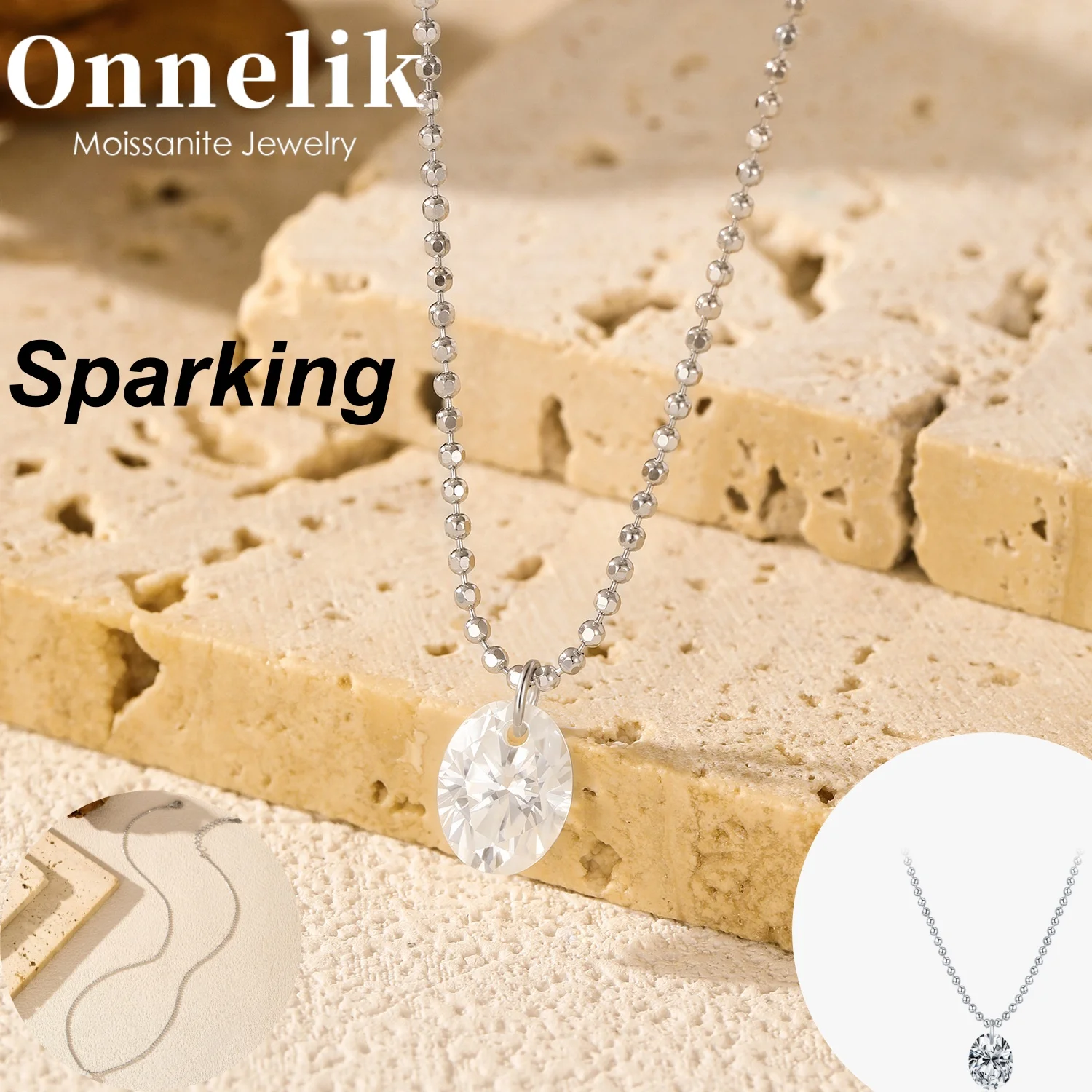 

Onnelik D Color Moissanite Pendant Necklace S925 Sterling Silver Sparkling Wedding Gift for Women Round Cut Chain Fine Jewelry