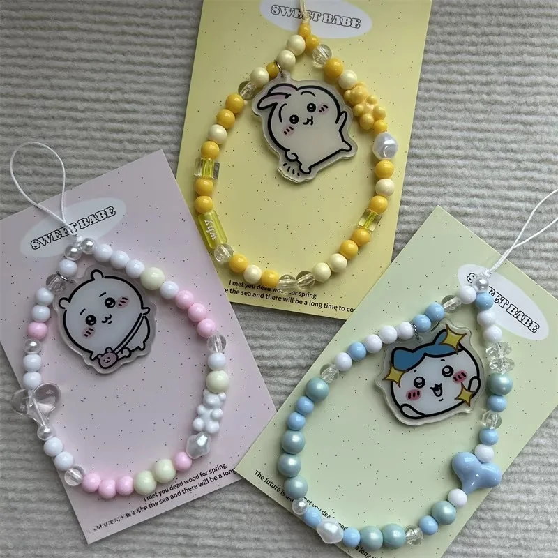Chiikawa Hachiware Usagi Kawaii Anime Cartoon Beads Mobile Phone Case Chain CCD Camera Lanyard Decoration Cartoon Good Looks