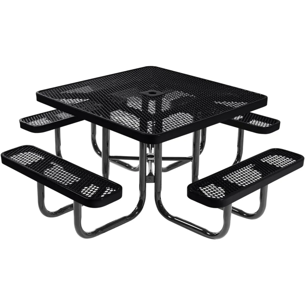 

COATEDOUTDOORFURNITURE Heavy-Duty Portable Outdoor Picnic Table with Umbrella Hole, Expanded Metal Commercial-Grade Patio Dining