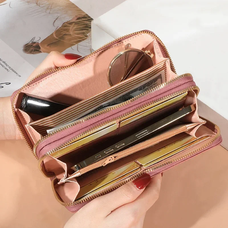 Long Women\'s Wallet Female Purses Tassel Coin Purse Card Holder Wallets Double Zipper Pu Leather Clutch Luxury Money Phone Bag