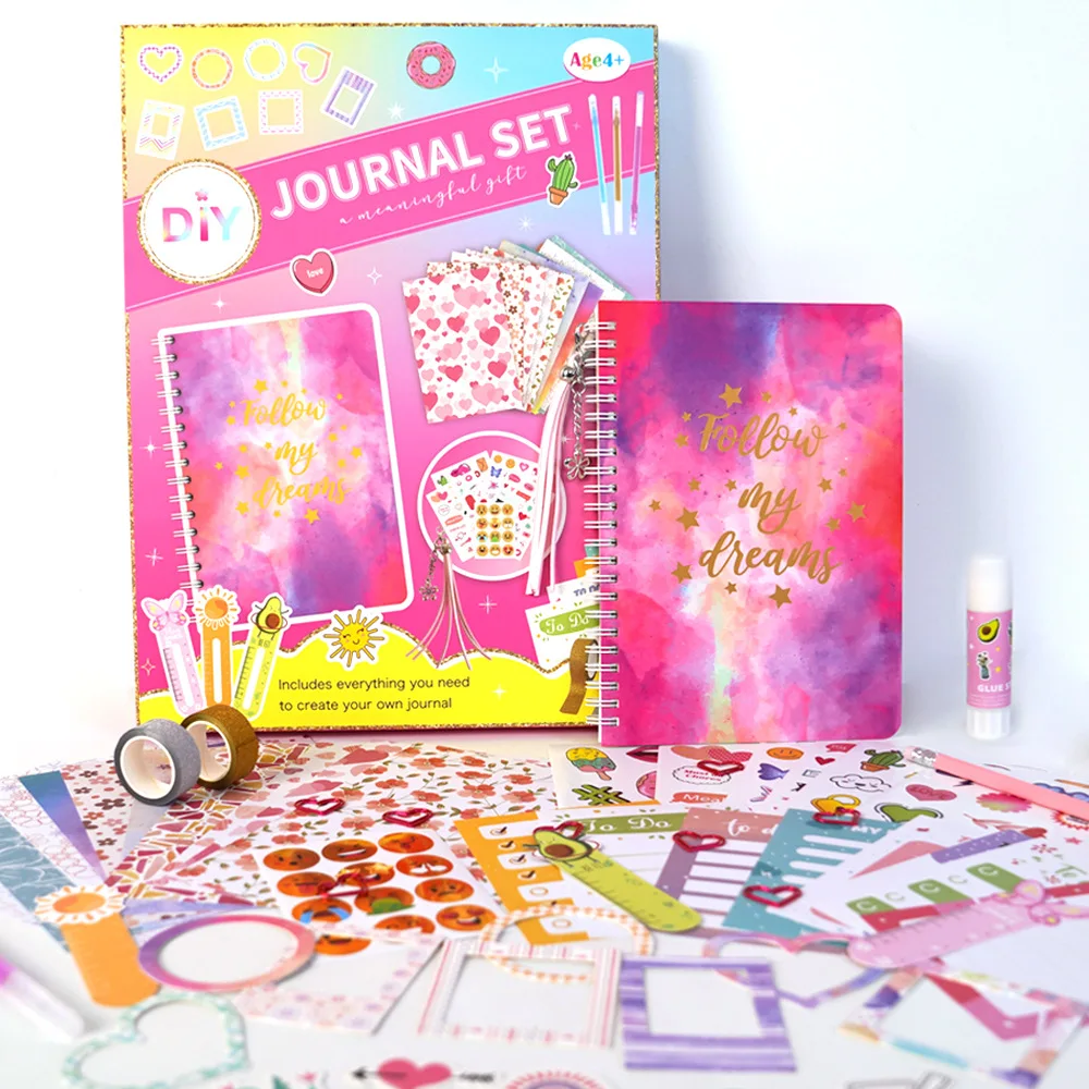 Pink DIY Journal Set for Girls Kids Scrapbook Stickers Diary Gift Box Planner Art Craft Stationery School Supplies Birthday Gift