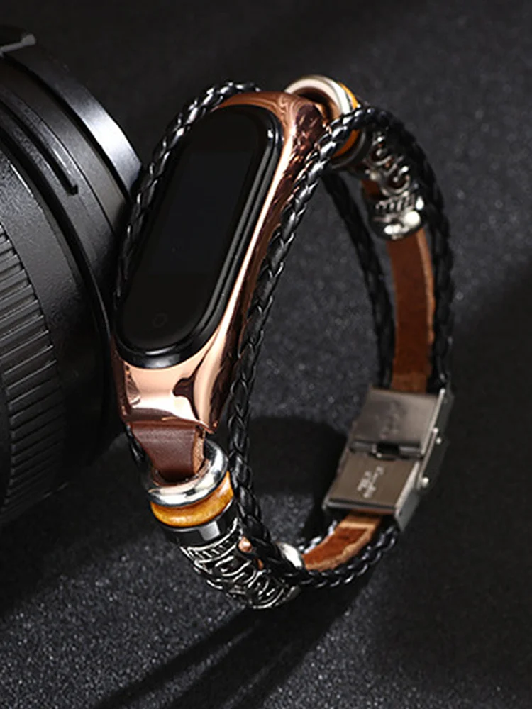 Ethnic Style Retro Strap For Xiaomi Mi Band 6 NFC Wrist Quick Replacement smart watch Correa Mi band 6 4 3 5 7 men Leather strap