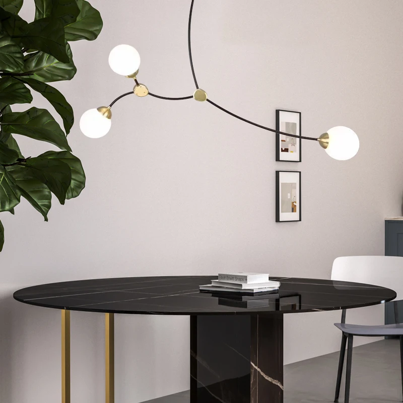 Nordic Tree Branch Glass Bubble Chandelier LED Horizontal Lamp for Dining Table Bar Bedroom Kitchen