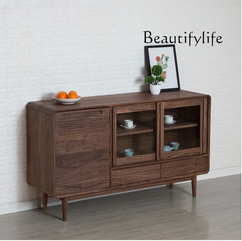 

muebles para hogar Nordic Cherry Oak Sideboard Dining Room Wine Cabinet North America Black Walnut Glass Sliding Door