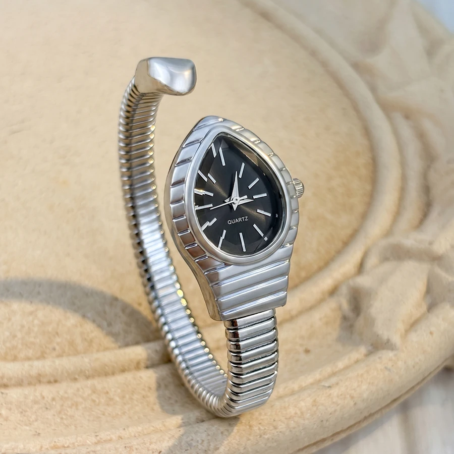 Ladies Watch: Waterdrop Case Single-Coil Snake Bangle Luxe Art Deco Inspired Timepiece view 6