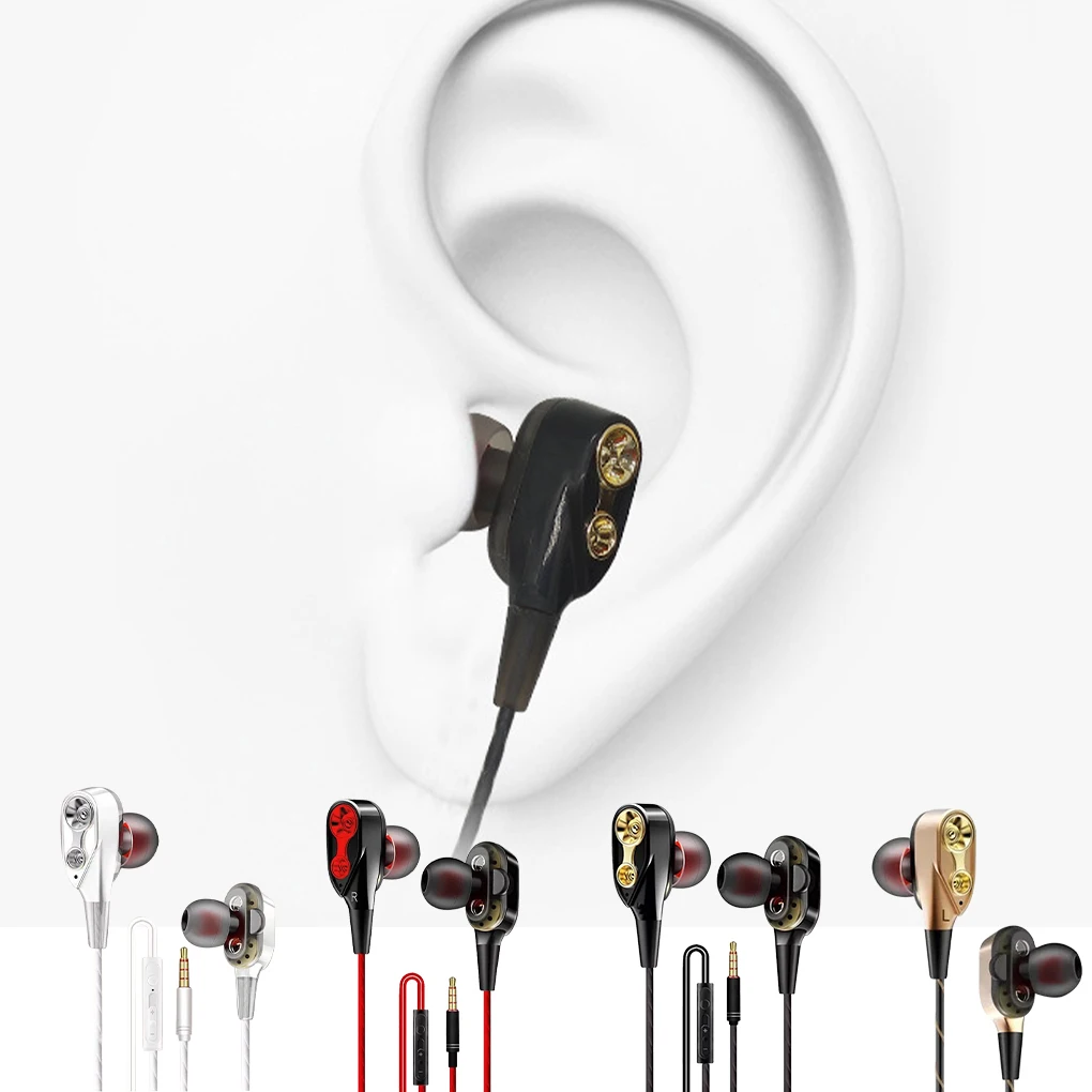 Earphone Wired HiFi Headphone Heavy Bass In-ear Type Headset Dual Moving Coil Earphone  Gold