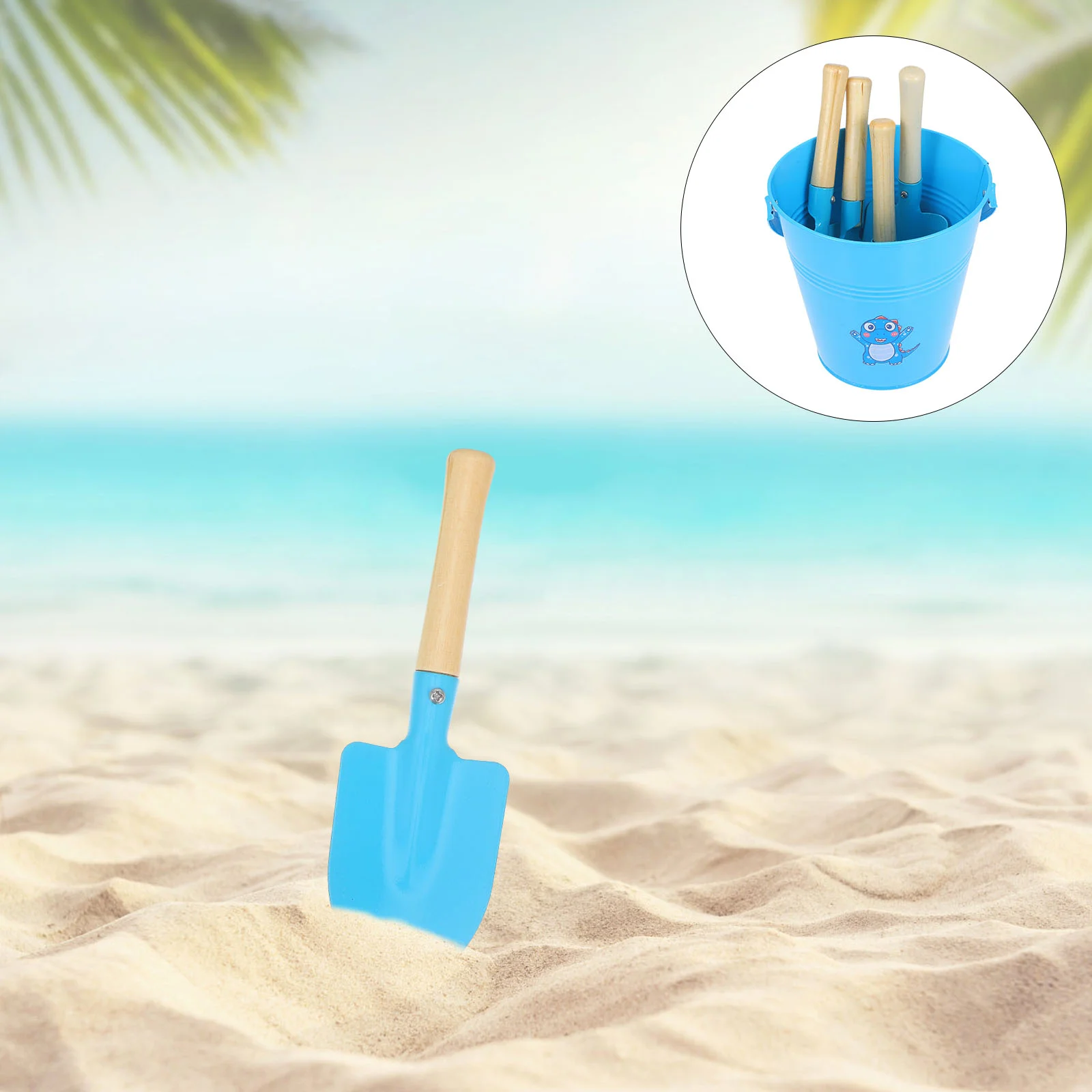 

Children's Beach Outdoor Toys Sand Shovels Kids Tools Kit Garden Iron Wood Playing Toddler Building Bucket