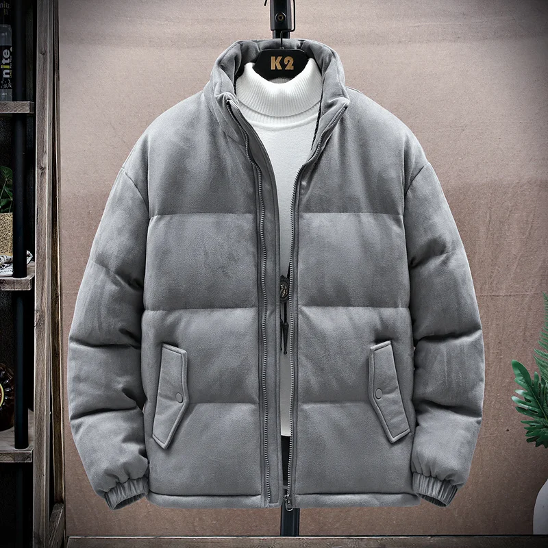 Chaqueta acolchada de gamuza sintética, Parkas Retro, chaqueta a prueba de viento para hombre, abrigo cálido de gran tamaño a la moda de Color