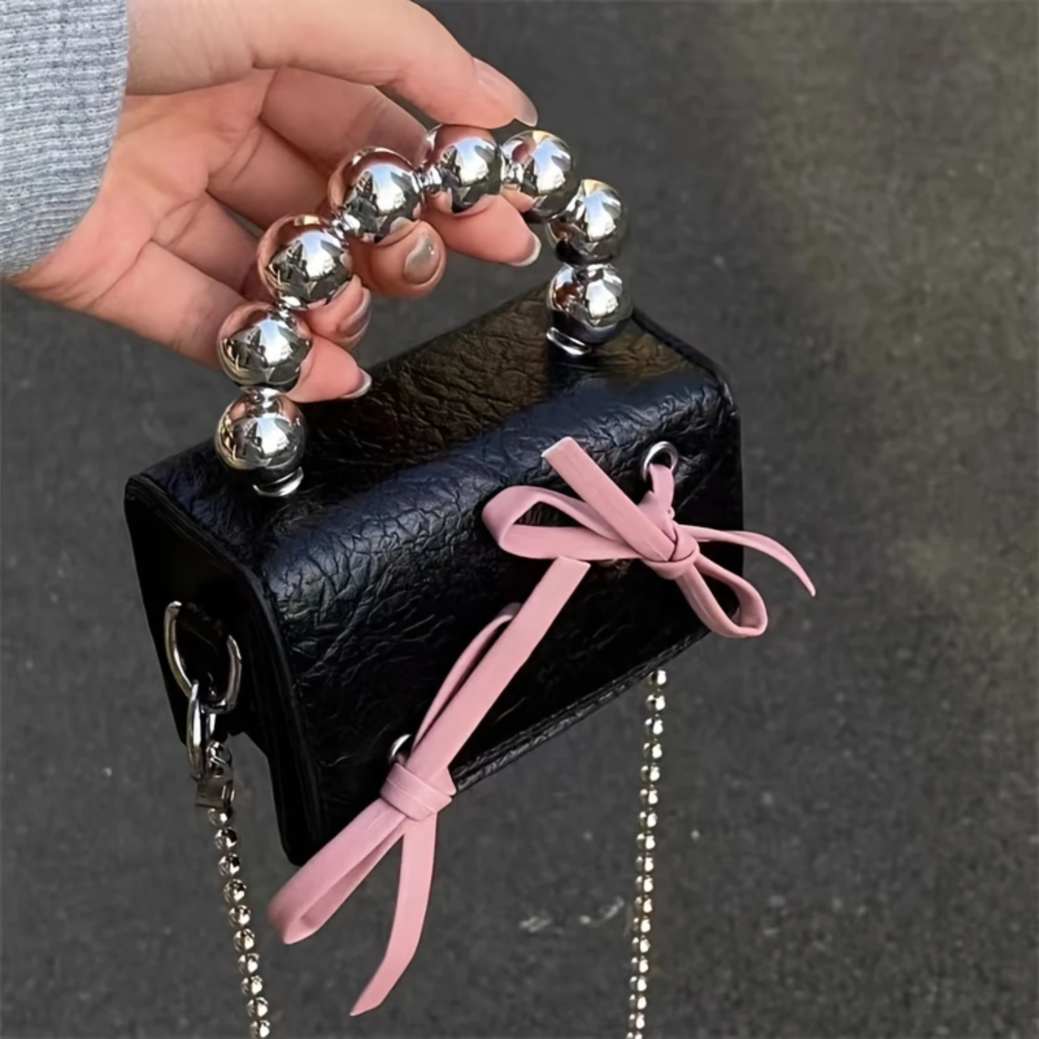 Mini Crossbody Bag Cute Bowknot Handbag Women's Chain Shoulder Lipstick Bag