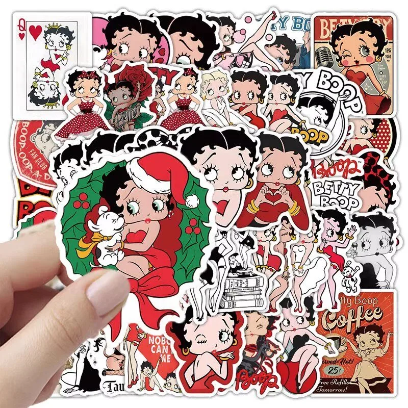 New 50PCS Betty Boop Sticker Anime Character Cute Shape Decorative Water Cup Notebook Phone Case Student DIY Waterproof Sticker view 5