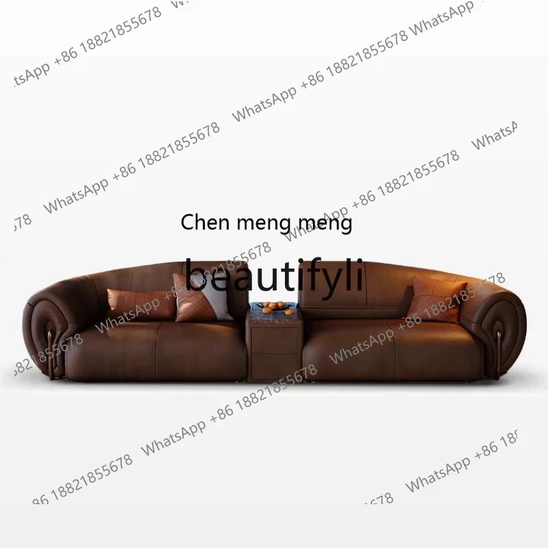 N178 G Leather sofa Italian minimalist flat-floor villa living room designer light luxury straight-row sofa