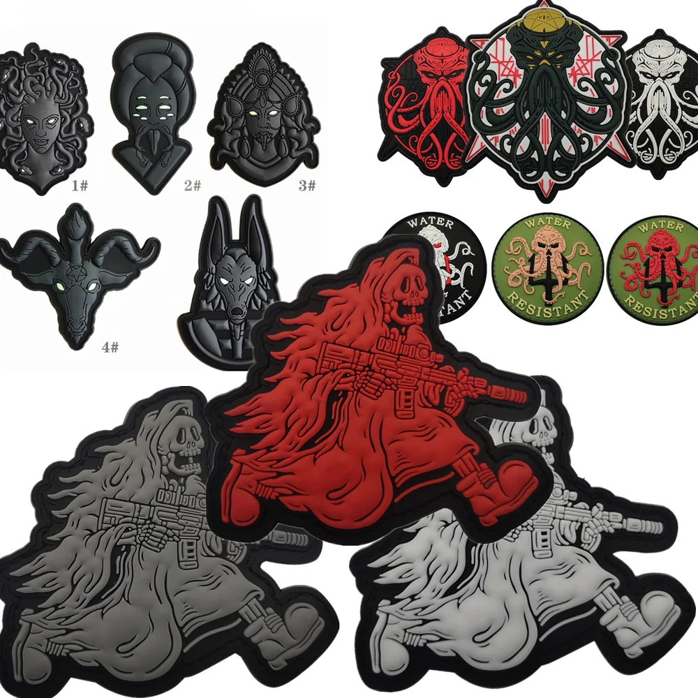 Military Patches Greek Mythology Cthulhu Badge Trident Octopus Reaper PVC Soft Vinyl Tactical Patch Cap Uniform Outdoor Stickers