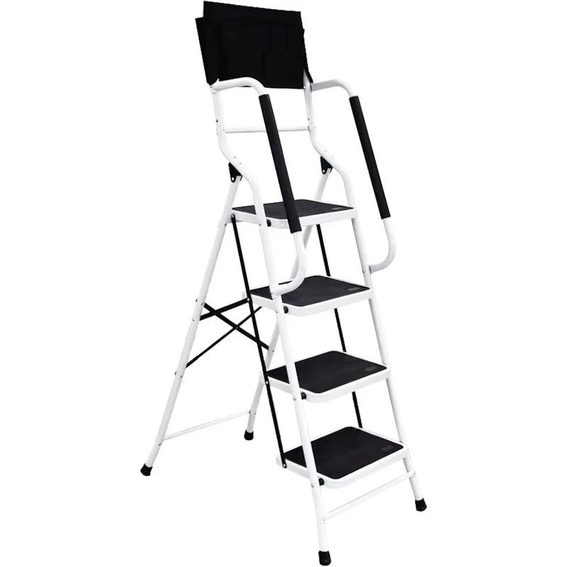 4 Step Ladder with Handrails 500 lb Capacity Step Stool Folding Portable Ladders for Home Kitchen Steel Frame