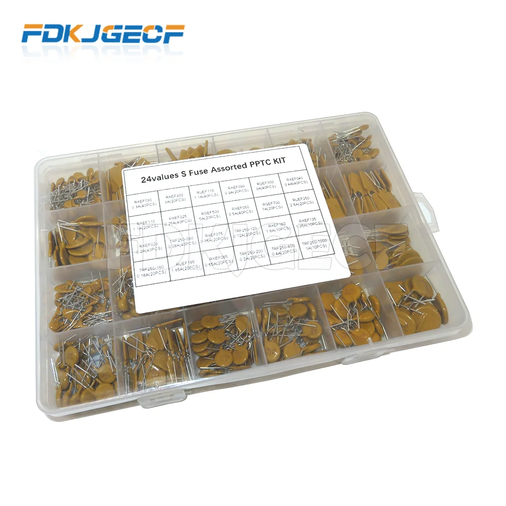 

610PCS 24values Self-Recovery Fuse Assorted PPTC KIT 0.05A 0.1A 0.2A 0.25A 0.3A 0.4A 0.5A 0.75A 0.9A 1.1A 1.35A 2A 2.5A 3.75A