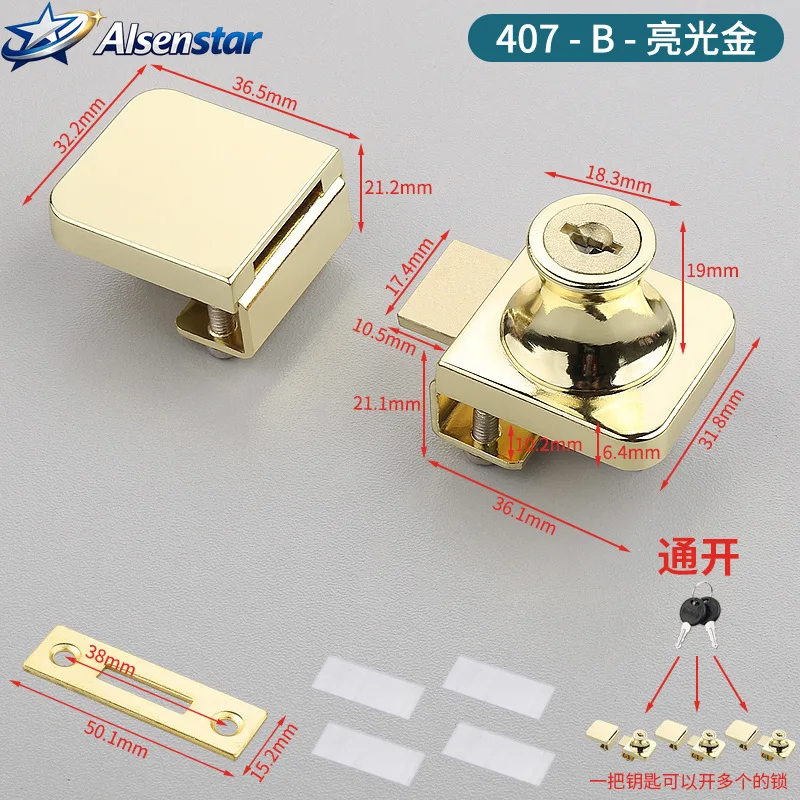Zinc Alloy Glass Locks Display Showcase Cabinet Door Cylinder Sliding Glass Push Door Locks Wine Cabinet Door Lock Hardware