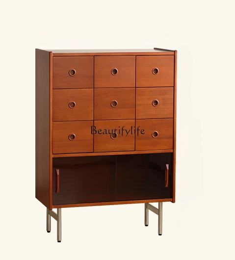 

Retro solid wood nine chest cabinet living room display locker
