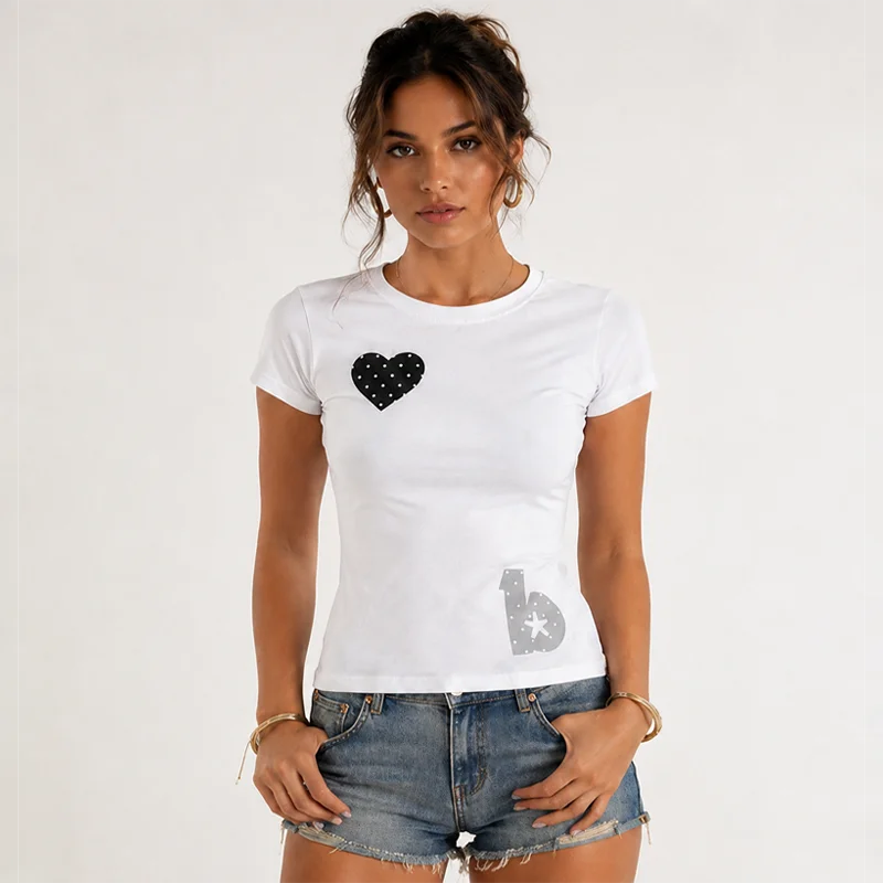 Women's Angel Wing Graphic T Shirt White Short Sleeve Slim Fit Tee Y2K Streetwear Casual Summer Fashion Back Print Top