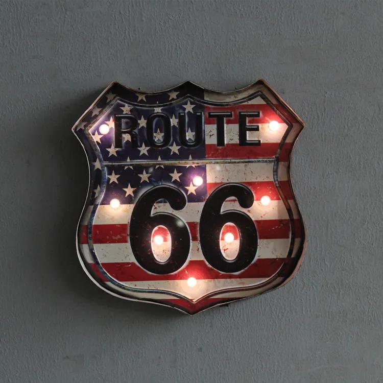 

Wrought iron leds creative wall act the role ofing new highway 66 American flag brand cafe restaurant wall hanging bar