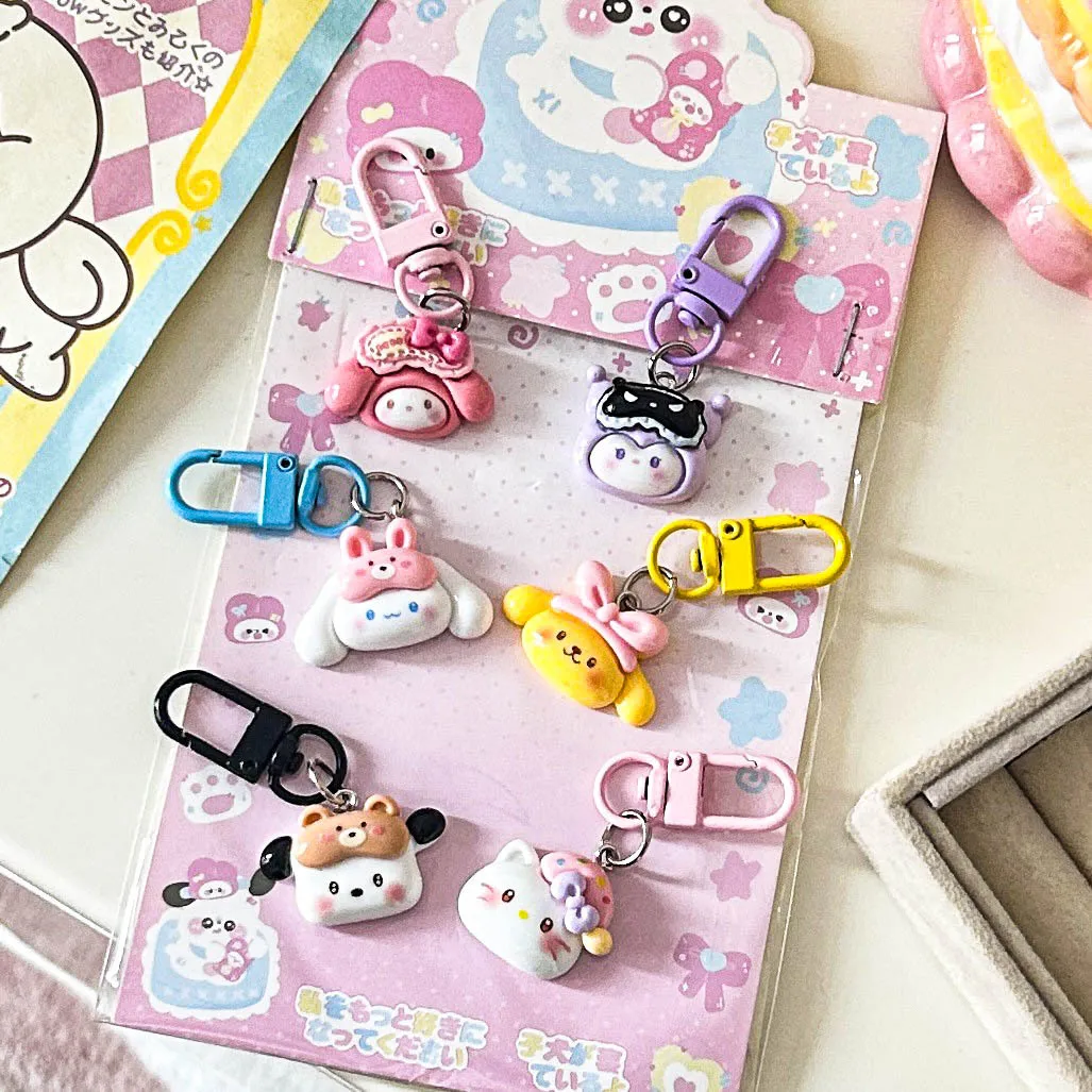 Sanrio My Melody Kuromi Cinnamoroll Cute Eye Mask Dress Up Keychain Couple Cartoon Decorative Pendant Backpack Hangings Gifts