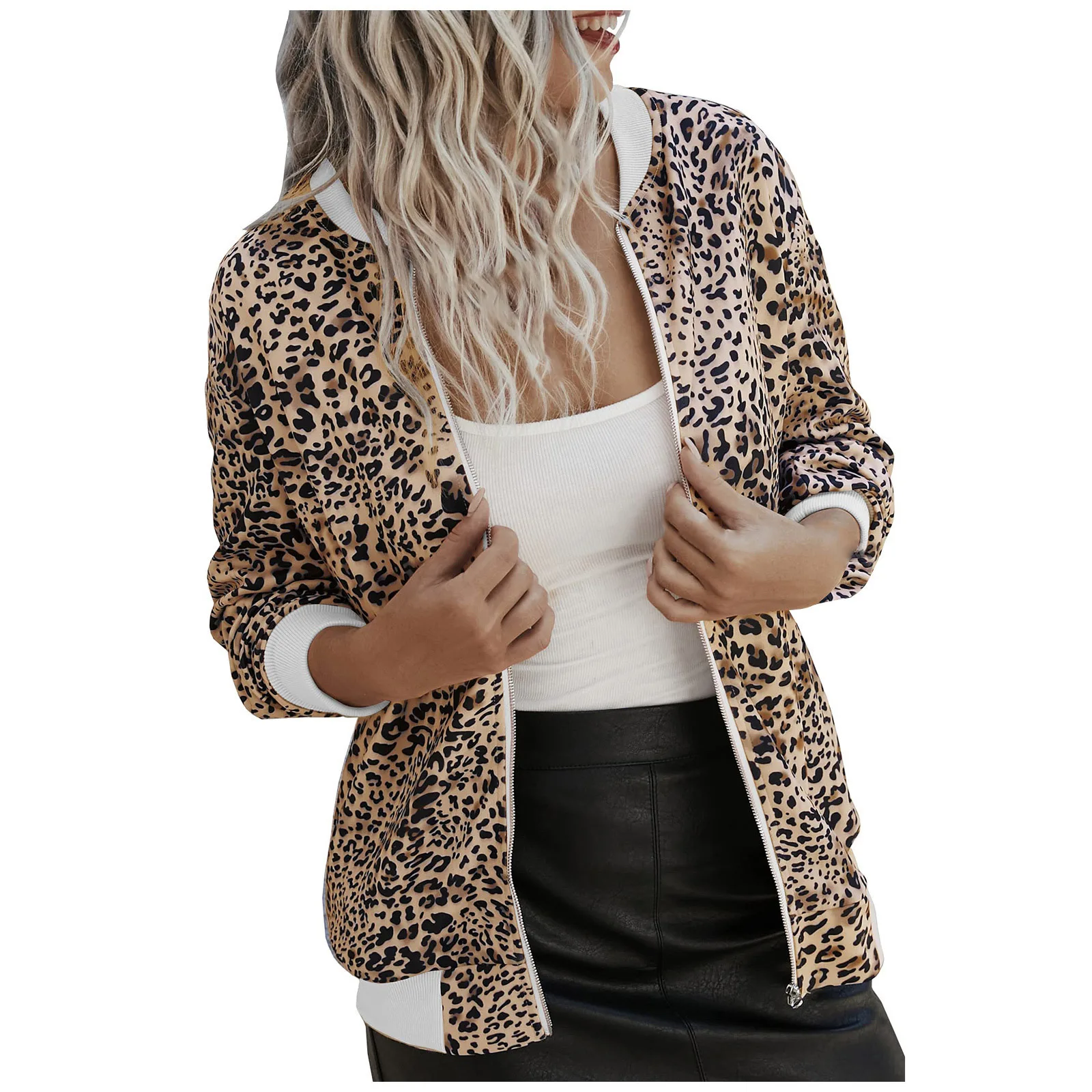 Women Sweatshirt 2025 Autumn Cardigan Leopard Print Stand Collar Jacket Women's Lightweight Zip Up Long Sleeve Outerwear