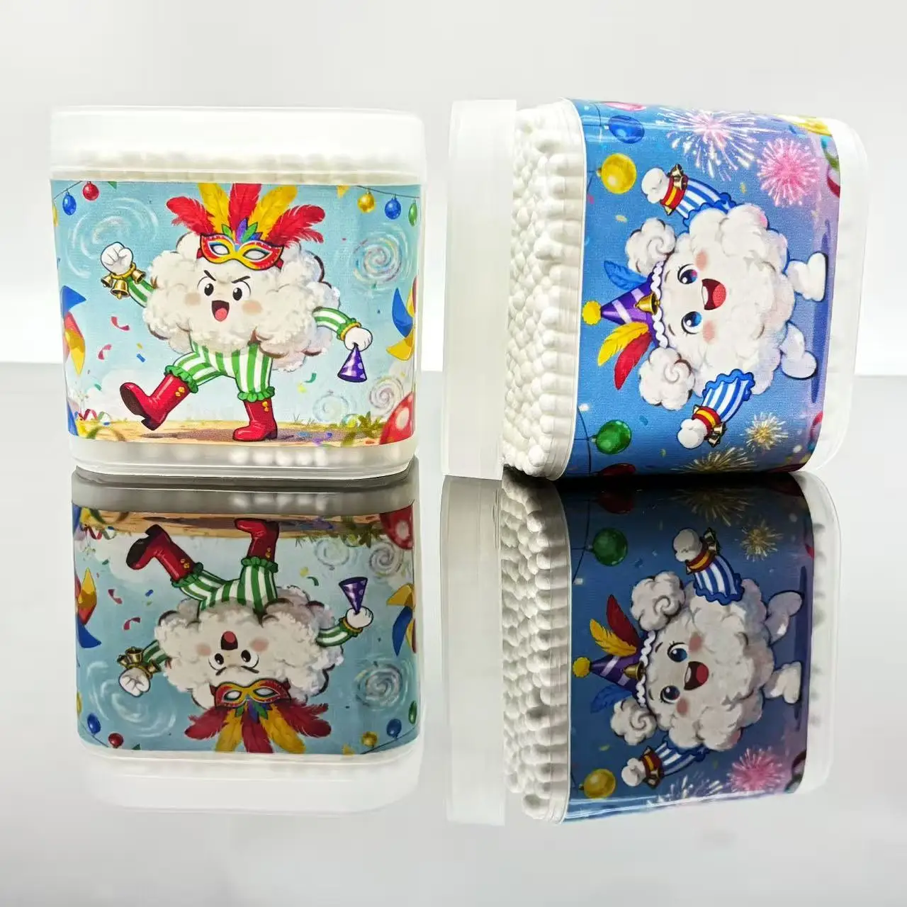 400 Uds. Hisopos de algodón de doble punta blancos con temática de carnaval, hisopos de algodón con cuchara en espiral creativos para elementos de fiesta y Festival