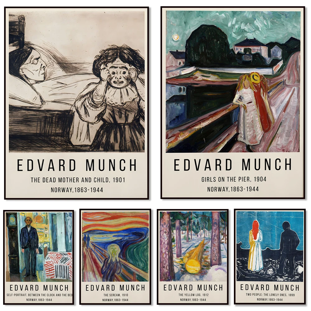 Edvard Munch - Self-portrait - Clock and bed - Edvard Munch exhibition poster print, home decor