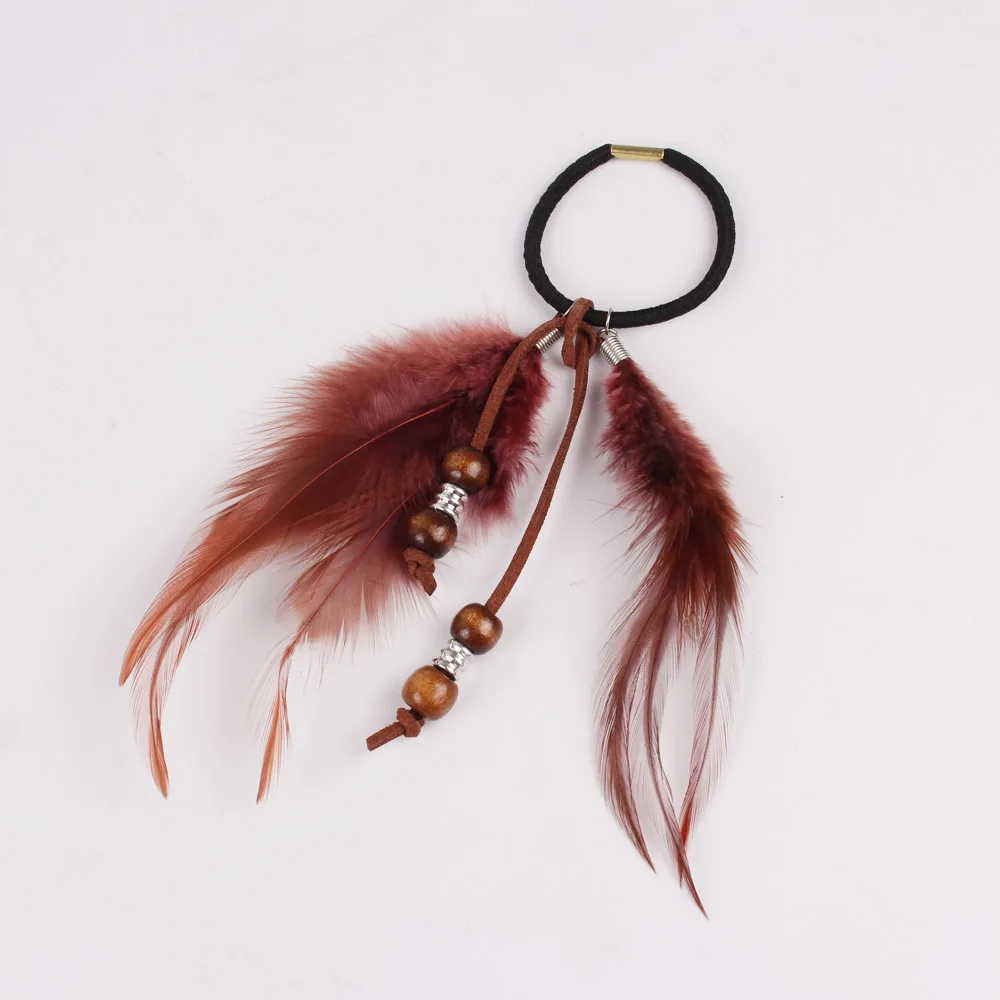 Ethnic Black Brown Feather Braid Elastic Hair Band Tribal Hair Extension Women Boho Party Headdress Tribal Gypsy Indian Jewelry