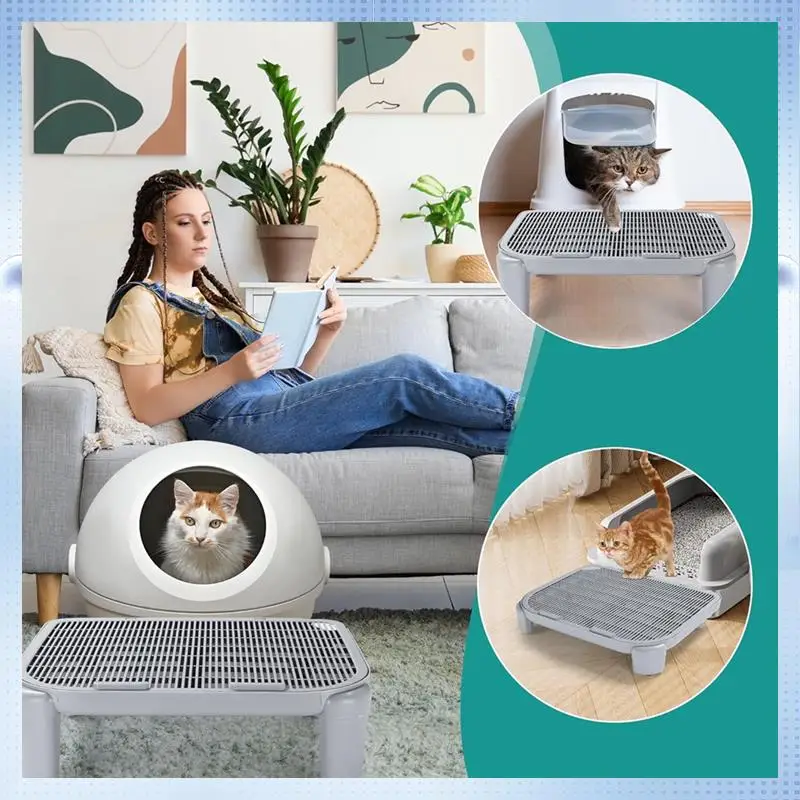 

AD-Adjustable Cat Ramp For Litter Box Elevated Cat Litter Ramp For Cat Litter Boxes Double Layered Litter Trapper