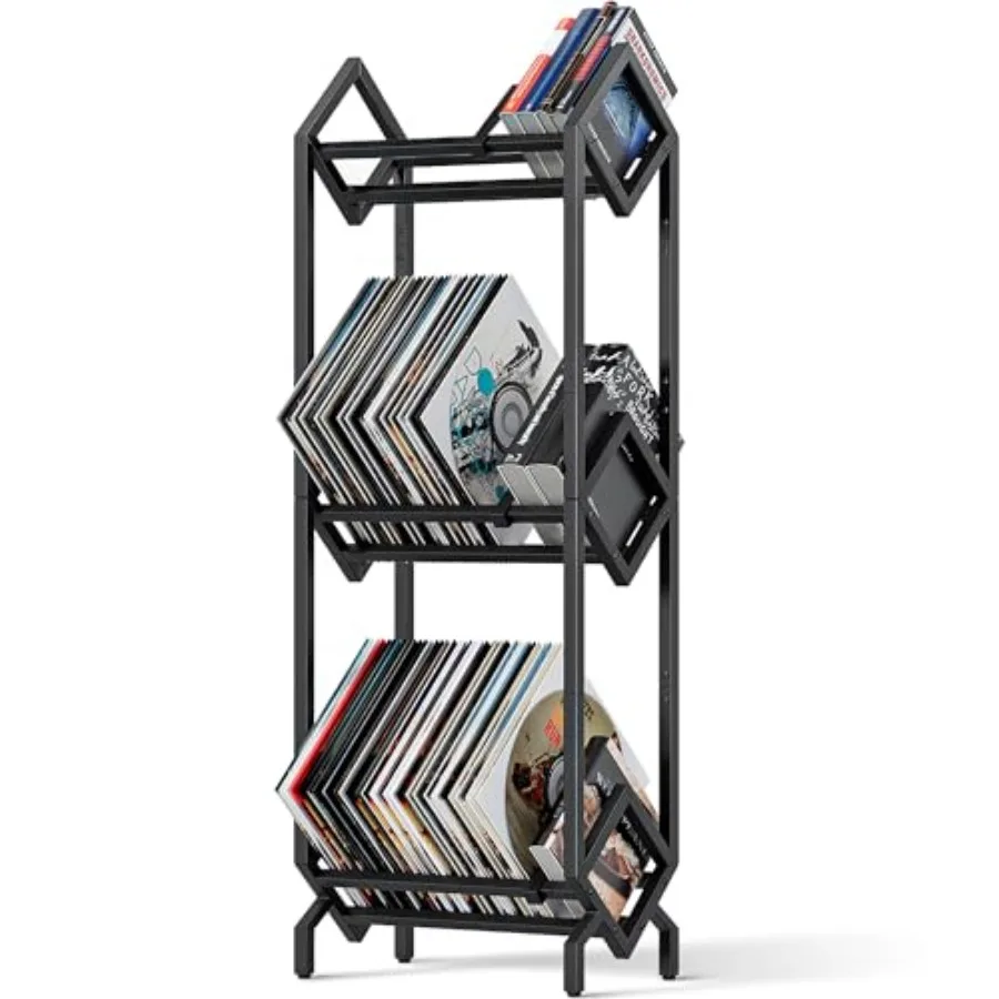 

Vinyl Record Storage Rack Record Holder 260-280 LP Storage Shelf Display Stand for Albums Books Magazines Files Black Metal