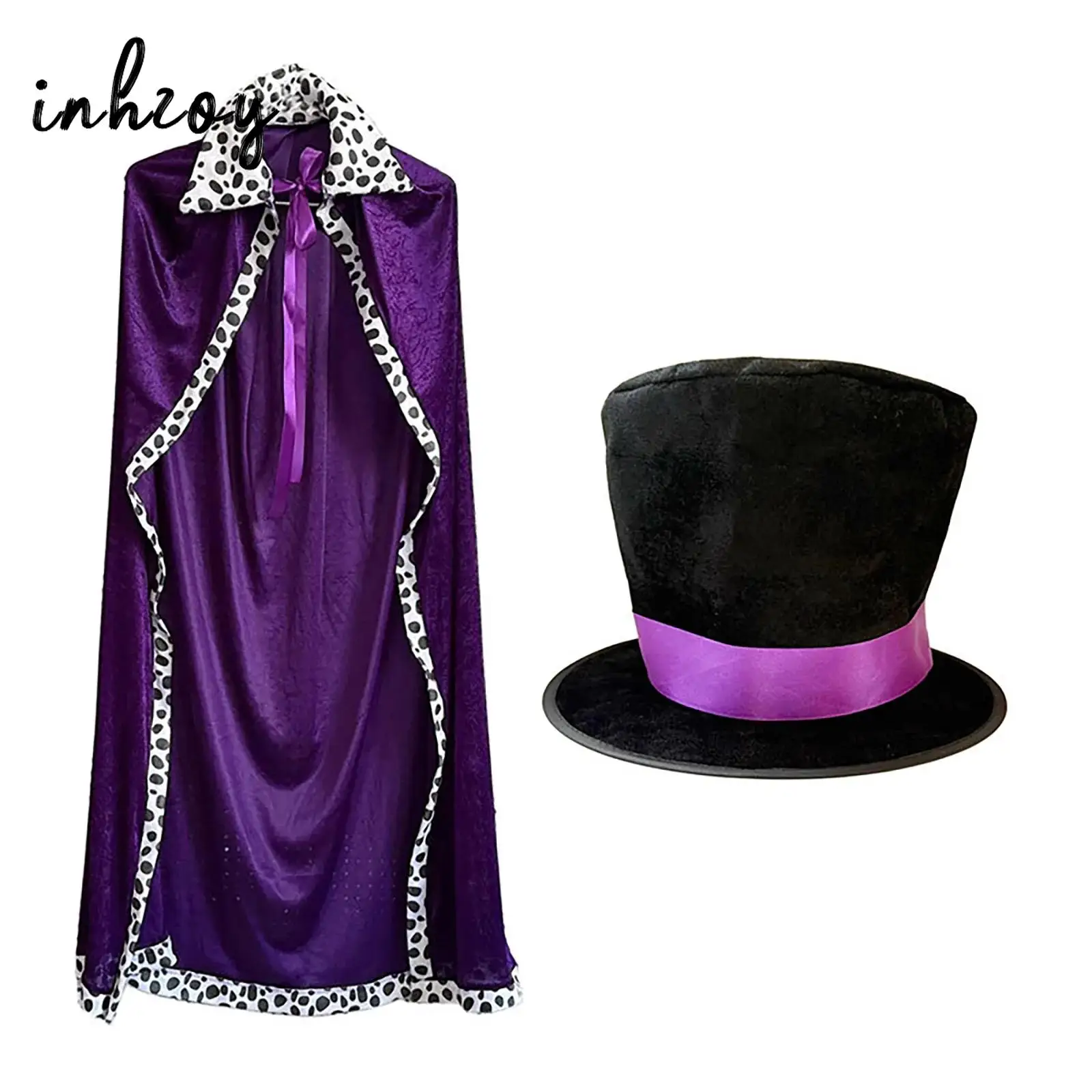 

Halloween Medieval King Prince Queen Costume Womens Girls Carnival Cosplay Roleplay Cloak Cape Set Includes Top Hat with Ribbon
