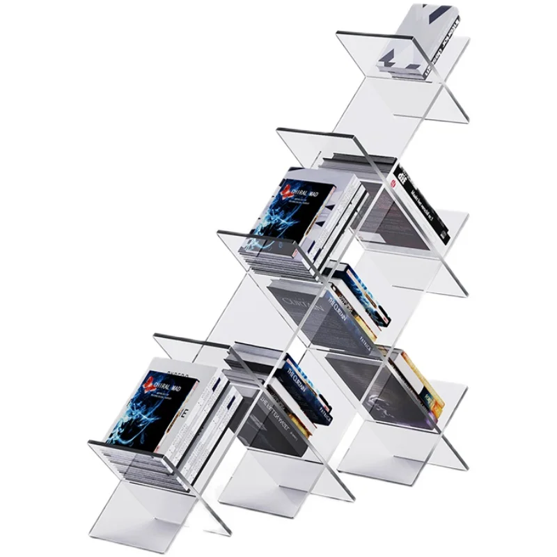 رف كتب متعدد الطبقات من الأكريليك رف عرض المجلات رف تخزين أرضي شفاف إبداعي لمطعم الفندق #5