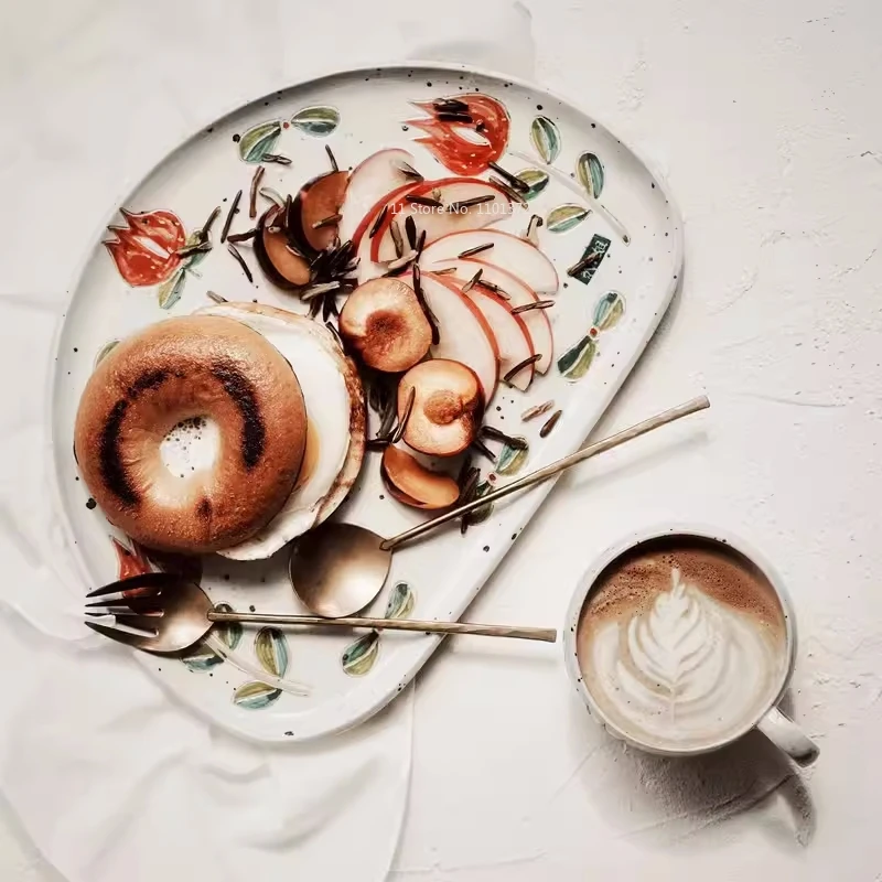 

Coffee Cup and Saucer Afternoon Tea Cup Dessert Plate Customized Hand Drawn Rough Pottery Underglaze Color Process