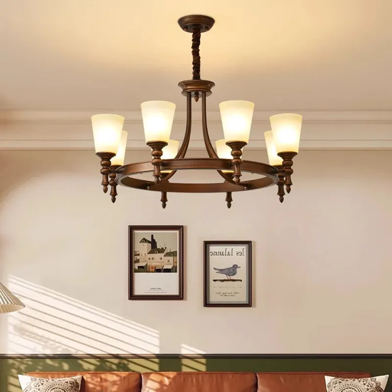 Retro American Led Pendant Light Home Decoration Living Room Master Bedroom Dining Room Kitchen Hotel Three Color Light Fixture