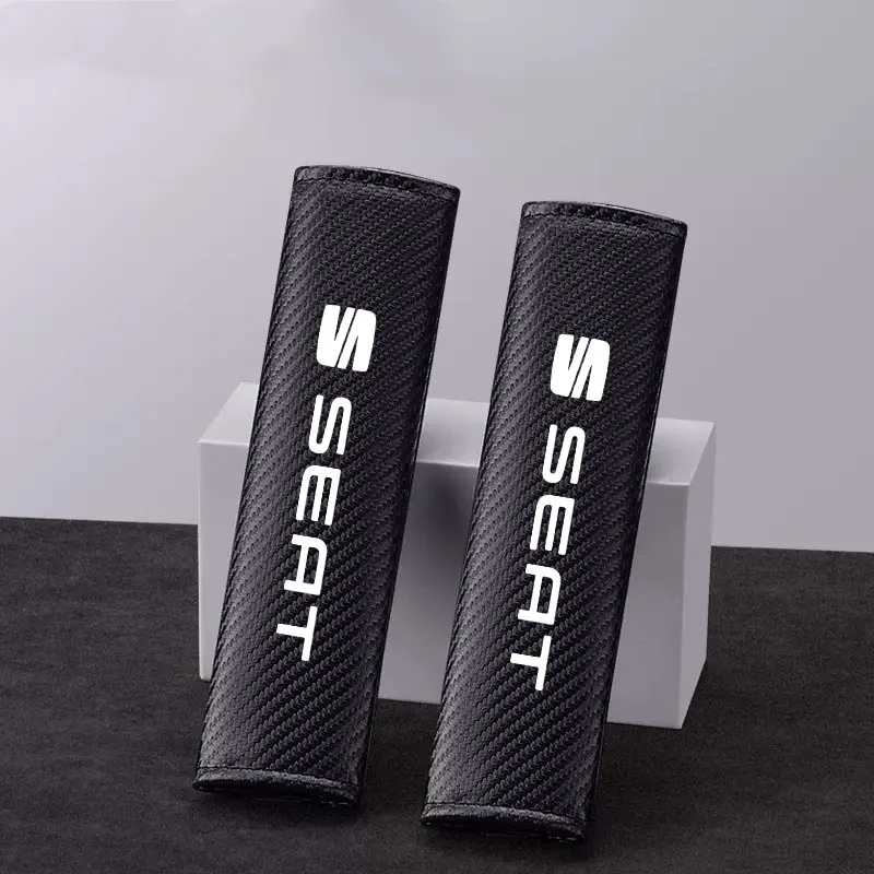 2Pcs Car Safety Belt Carbon Fiber Leather Shoulder Protector Pad for Seat FR Leon Ibiza Altea Exe 5f Mk2 Mk3 TARRACO Accessories view 3