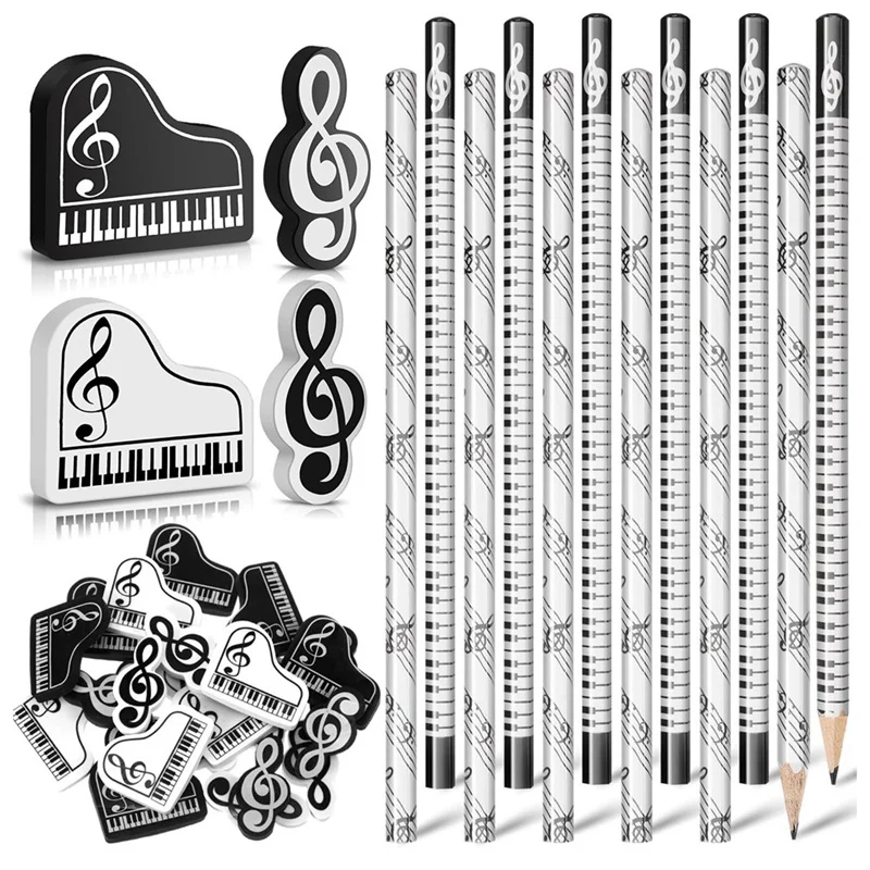 

Music Pencils Music Note Pencil with Music Themed Erasers Wood Pencils Bulk Keyboard Fun Pencils Erasers Gift (24 Pcs)