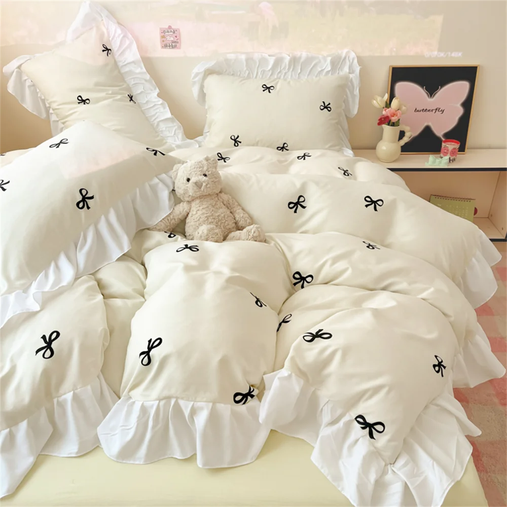 2025 neue Yunsoft Baumwolle Koreanische INS Alter Reduktion Spitze Cartoon Vier-Stück Set Quilt Abdeckung Set Mädchen Bettwäsche set – Detail 2