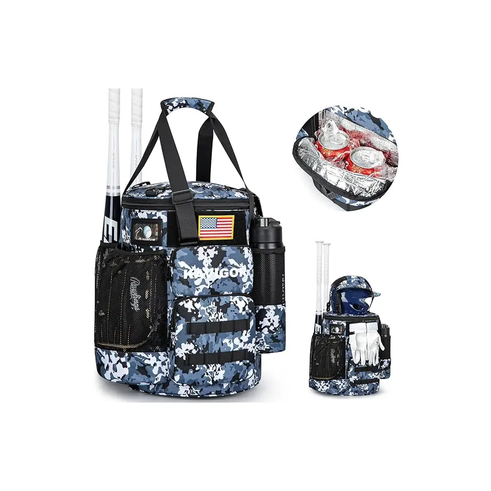 Baseball Bucket Bag, Softball Coaches Bag with Padded Seat, Bucket Cover with Insulated Pocket and Hidden Helmet Holder