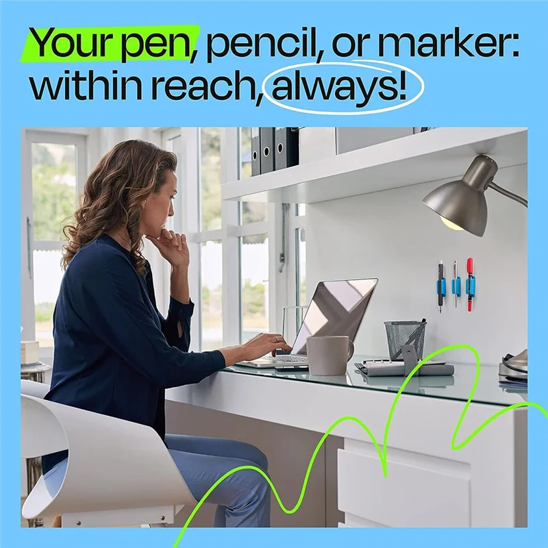 ADP-Pen Holder Set of 20 Adhesive Silicone Pen Holder for Desk and Other Surfaces Green