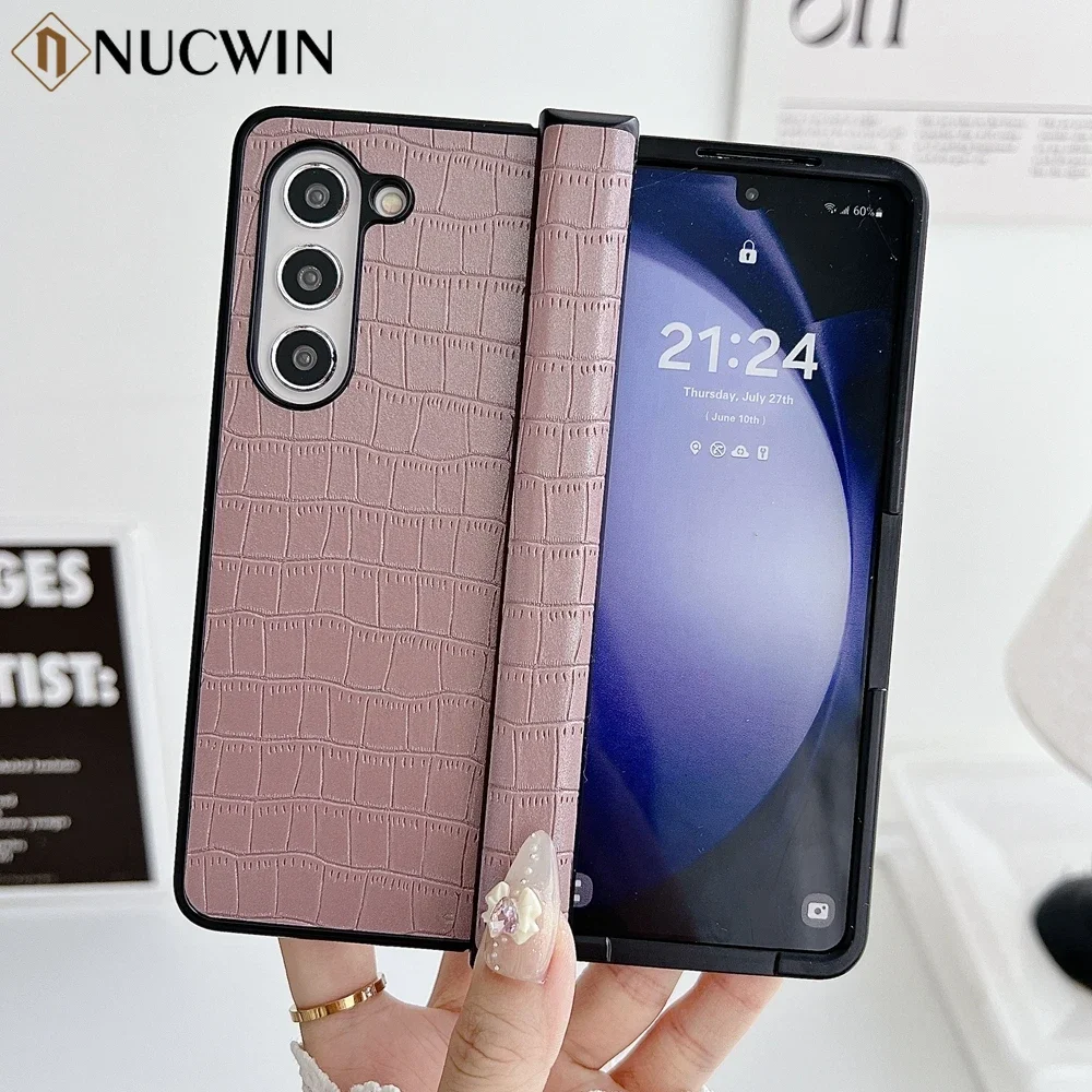 Luxury Business Crocodile Pattern Case For Samsung Galaxy Z Fold 3 4 5 6 Hinge Protector Shockproof Cover For Galaxy Fold5 Fold6