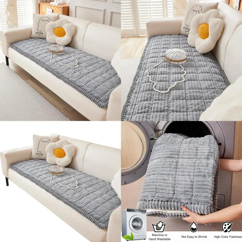 

Washable Fuzzy Dog Couch Cover for 3-Cushion Sofa, Pet-Friendly Non-Slip Sofa Cover - Light Blue-Grey, 27.6 x 82.7