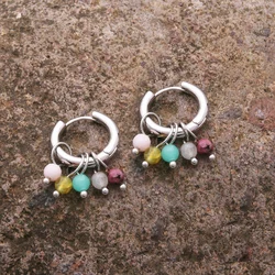 Stainless Steel Hoops Earrings for Women Natural Stone Beads Orange Bohemian Charms Trendy Jewelry