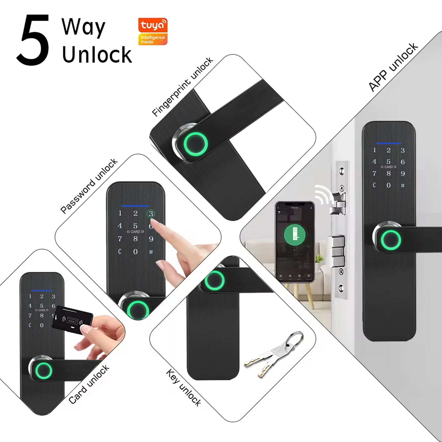 Cerradura Inteligente Tuya TTlock App Digital Fingerprint Password Card Keyless Entry Smart Home Lock
