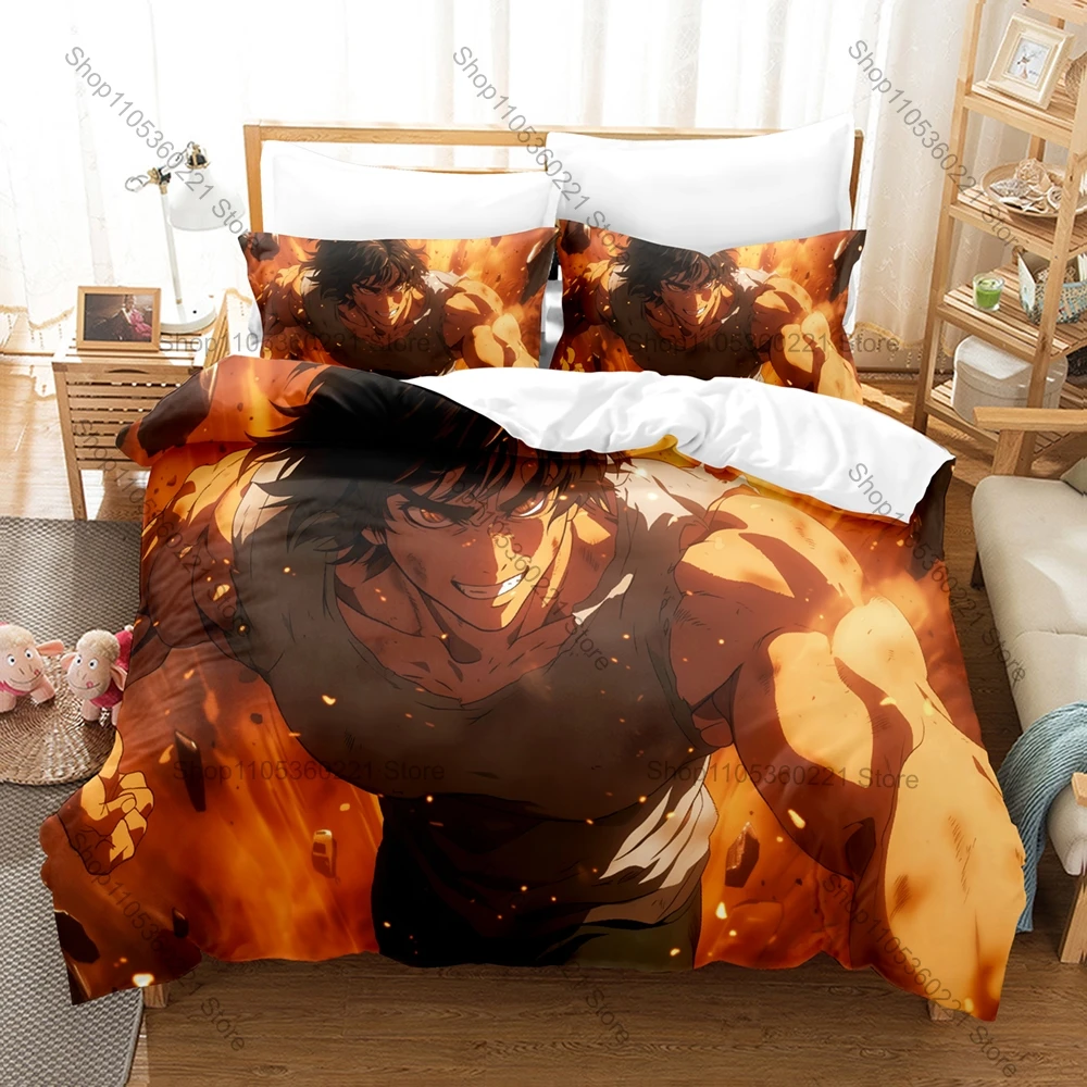 Cool Baki Hanma Intense Martial Arts Fighting Japanese Combat Anime Character HD Print Bedding Set Duvet Cover + 2 Pillowcases