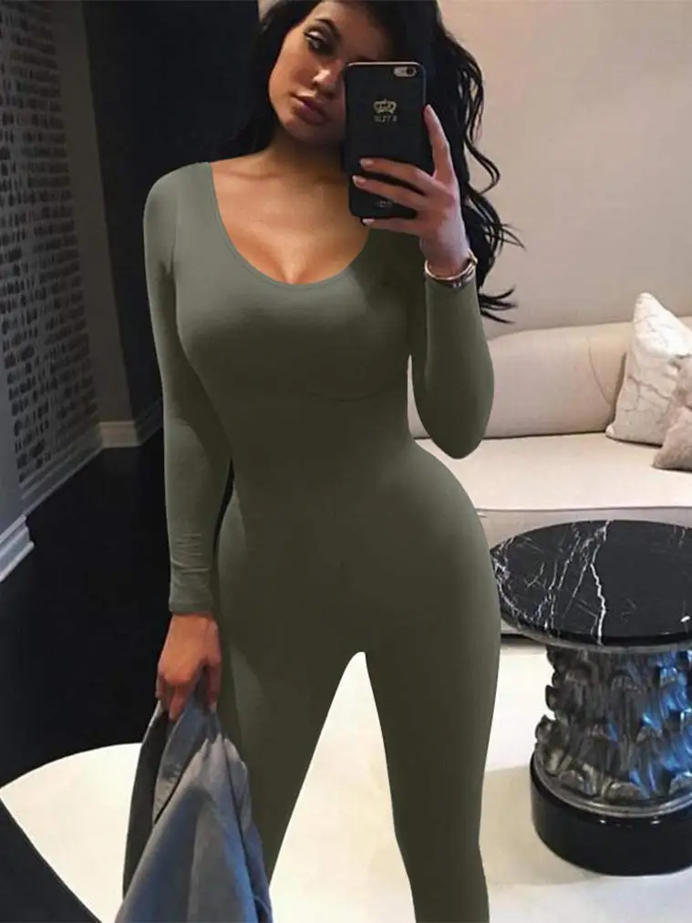 Elegant Long Sleeve Jumpsuit Pants No Belt Slim Fit Polyester Fiber Independent Station New Arrival Autumn Season Commute Style