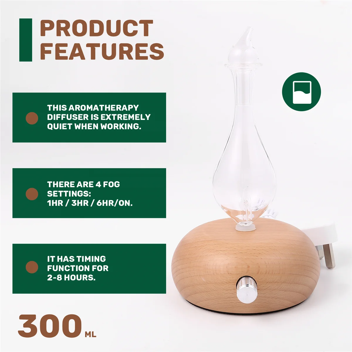 Diffusor für ätherische Öle, Holzglas, Aromatherapie, Diffusor für reine ätherische Öle, Luftvernebler, Luftbefeuchter